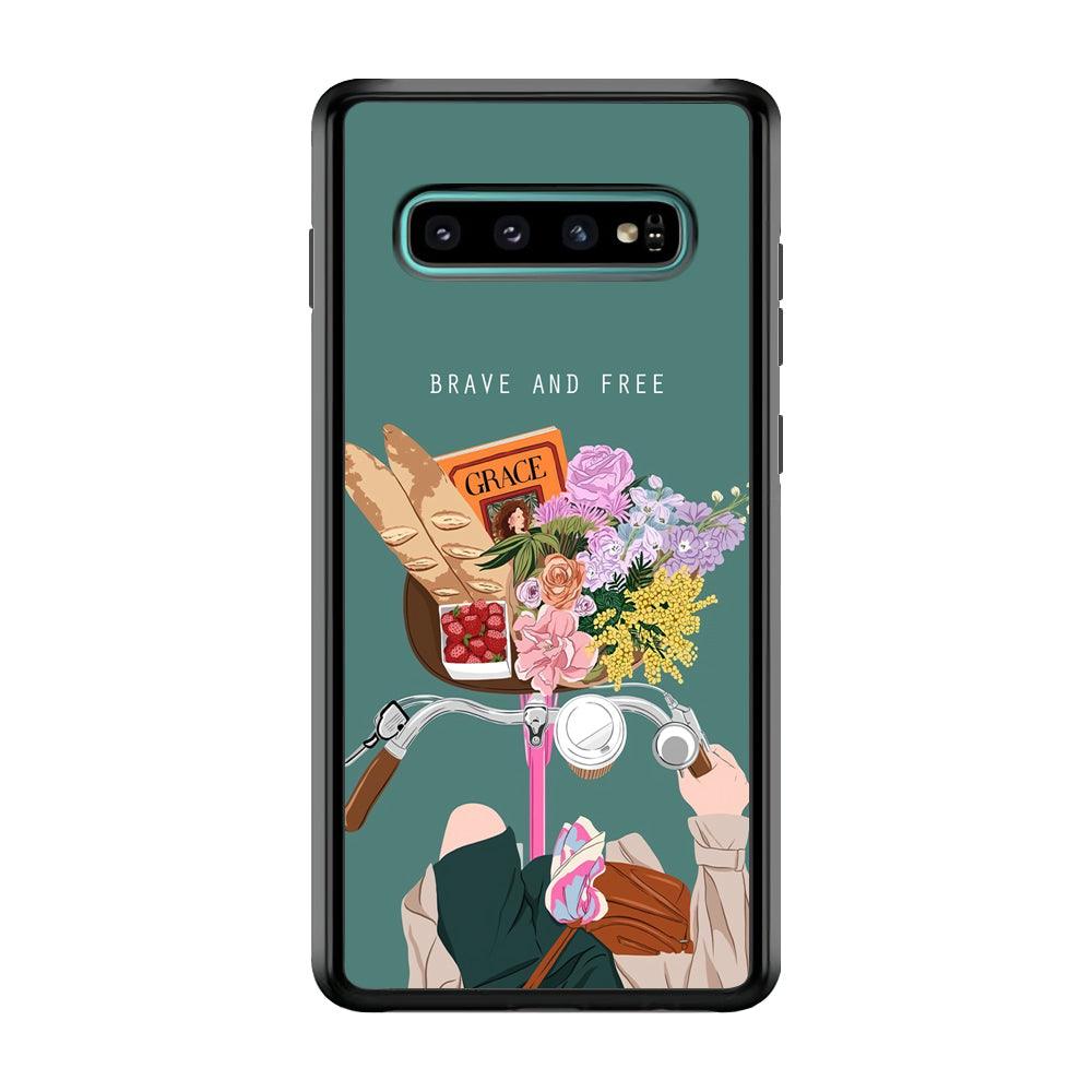 Girly Be Brave and Free Samsung Galaxy S10 Plus Case-Rubber Black (2D Case)-Oxvistore
