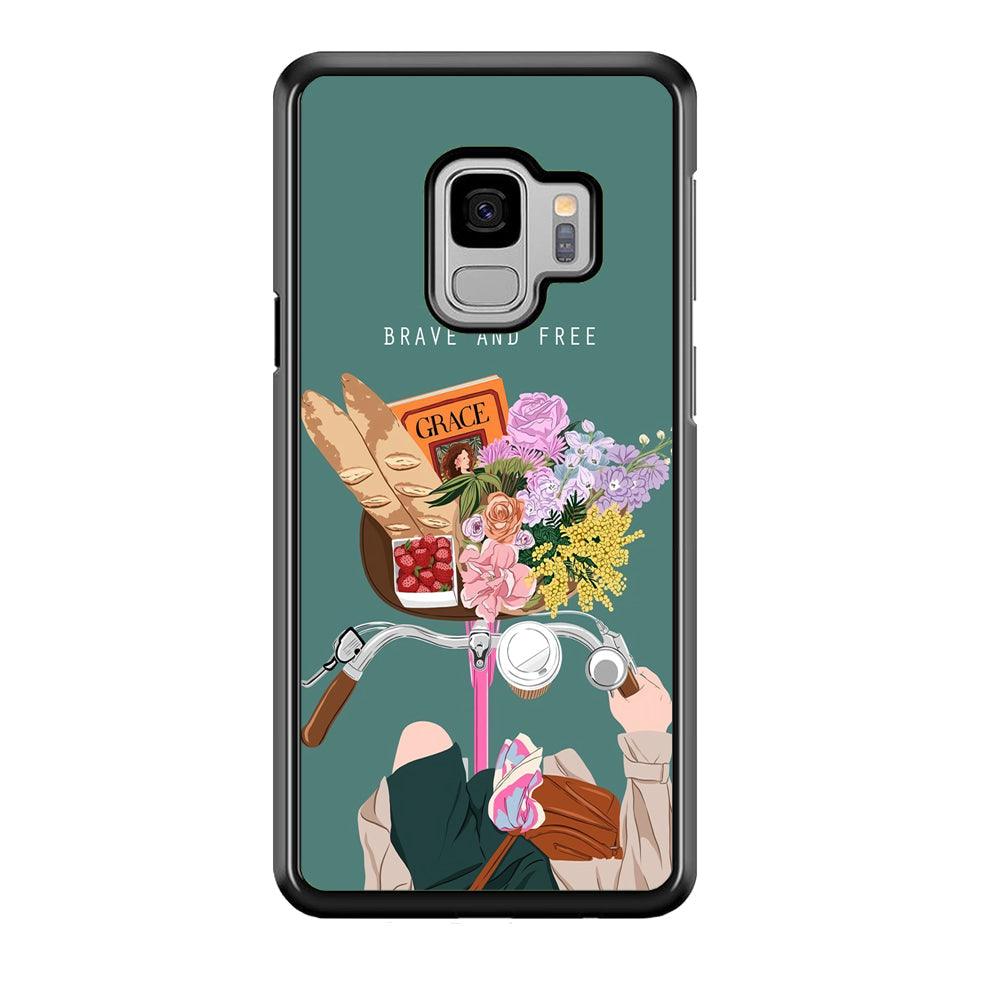 Girly Be Brave and Free Samsung Galaxy S9 Case-Rubber Black (2D Case)-Oxvistore