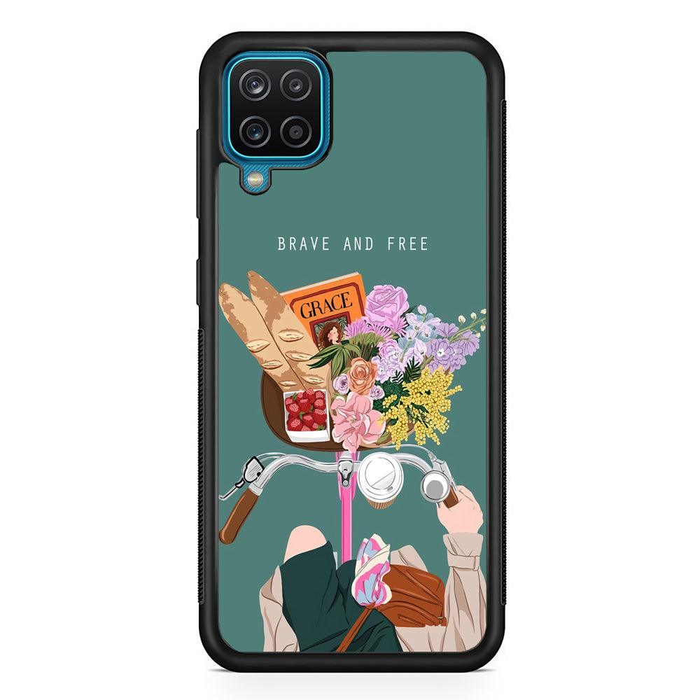 Girly Be Brave and Free Samsung Galaxy A12 Case-Rubber Black (2D Case)-Oxvistore