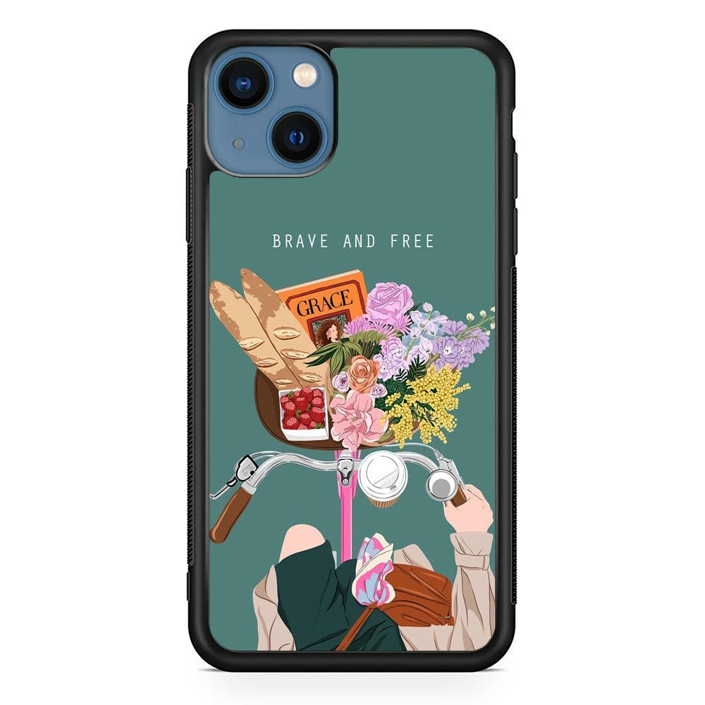 Girly Be Brave and Free iPhone 15 Plus Case-Rubber Black (2D Case)-Oxvistore