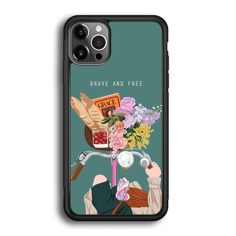Girly Be Brave and Free iPhone 12 Pro Case-Rubber Black (2D Case)-Oxvistore