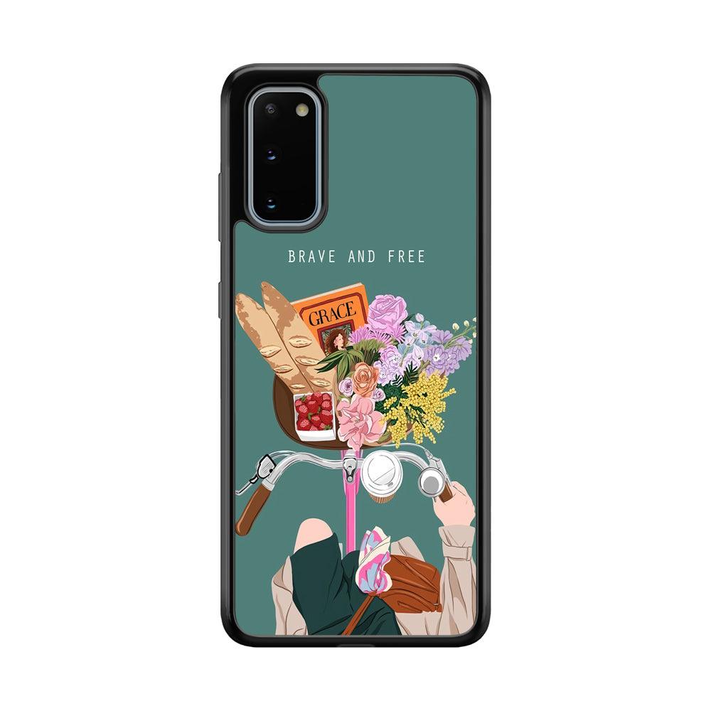 Girly Be Brave and Free Samsung Galaxy S20 Case-Rubber Black (2D Case)-Oxvistore