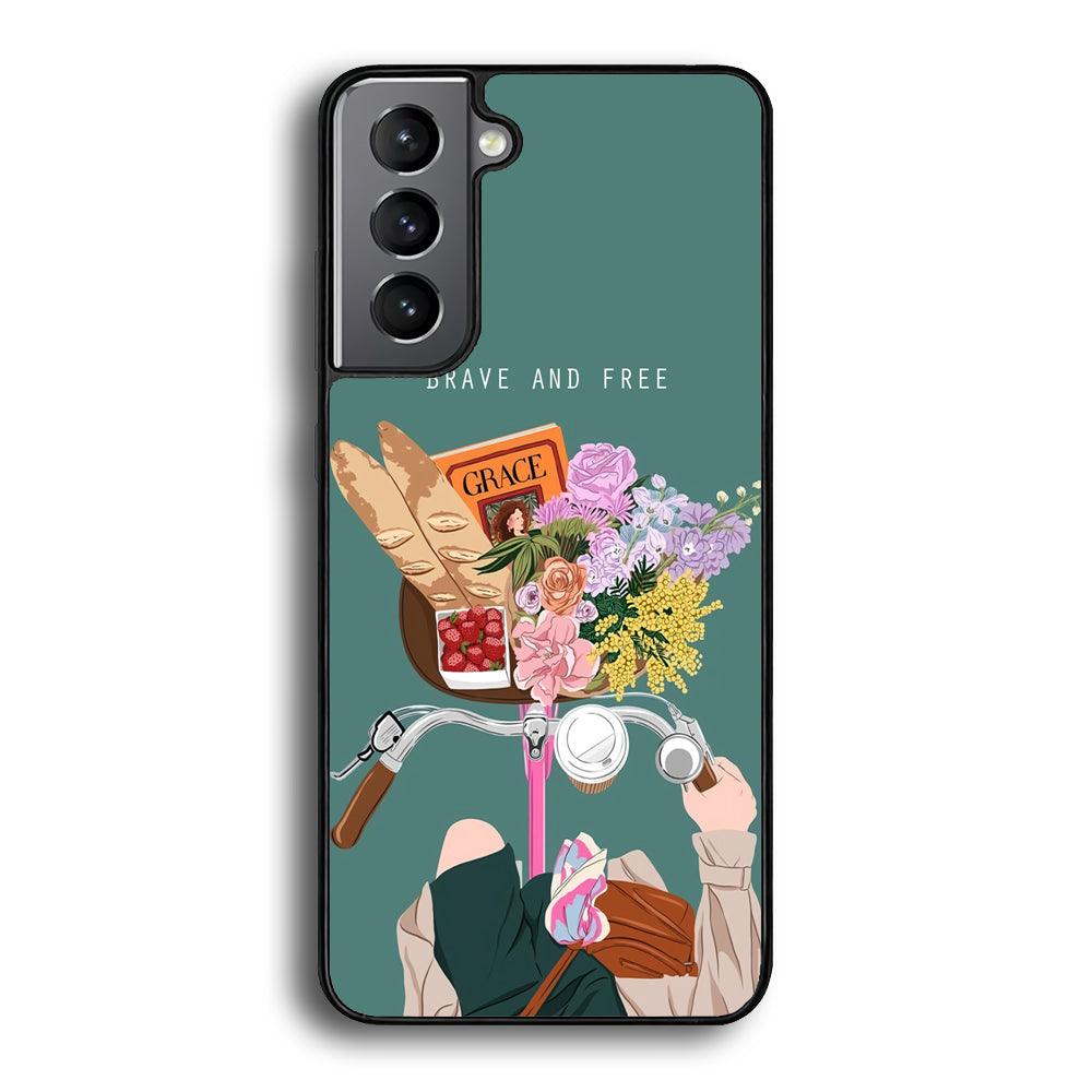Girly Be Brave and Free Samsung Galaxy S21 Case-Rubber Black (2D Case)-Oxvistore