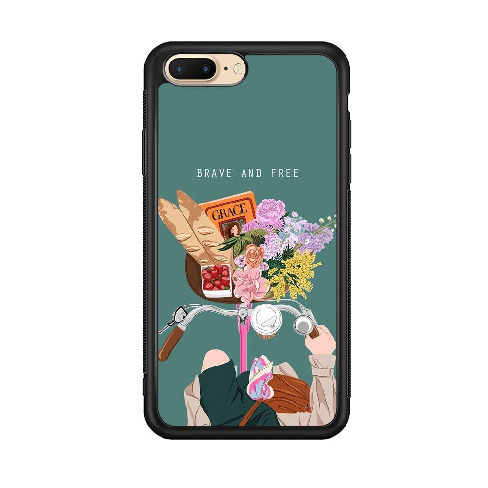Girly Be Brave and Free iPhone 7 Plus Case-Rubber Black (2D Case)-Oxvistore