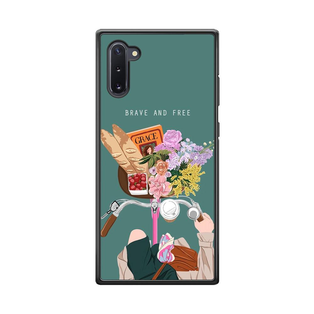 Girly Be Brave and Free Samsung Galaxy Note 10 Case-Rubber Black (2D Case)-Oxvistore