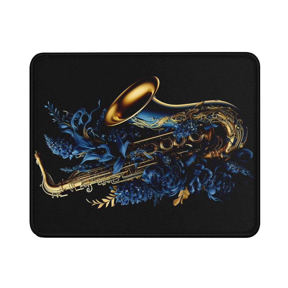 Golden Saxophone Blue Flower Mouse Pads | Custom Mouse Pad with Non-Slip Rubber Base