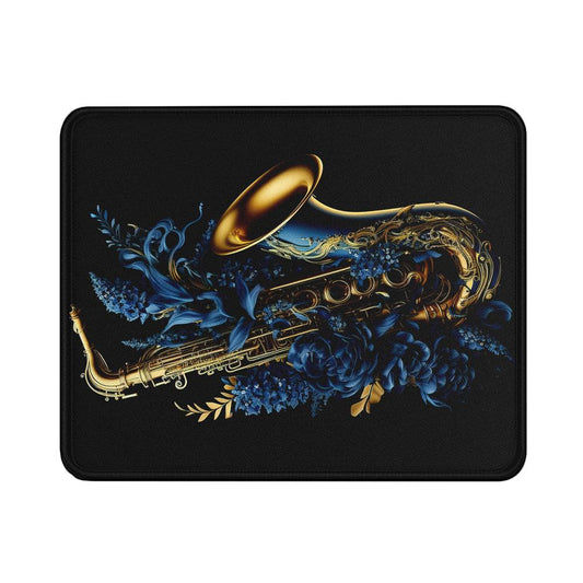 Golden Saxophone Blue Flower Mouse Pads | Custom Mouse Pad with Non-Slip Rubber Base