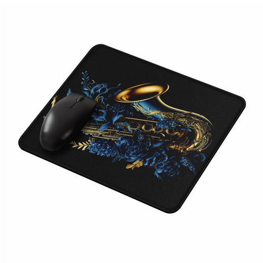 Golden Saxophone Blue Flower Mouse Pads-Oxvistore