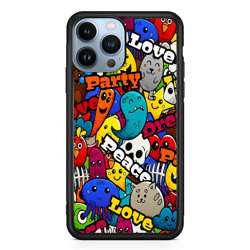 Graffiti Cartoon Abstract Doodle 2D Rubber Phone Case-Black-Oxvistore
