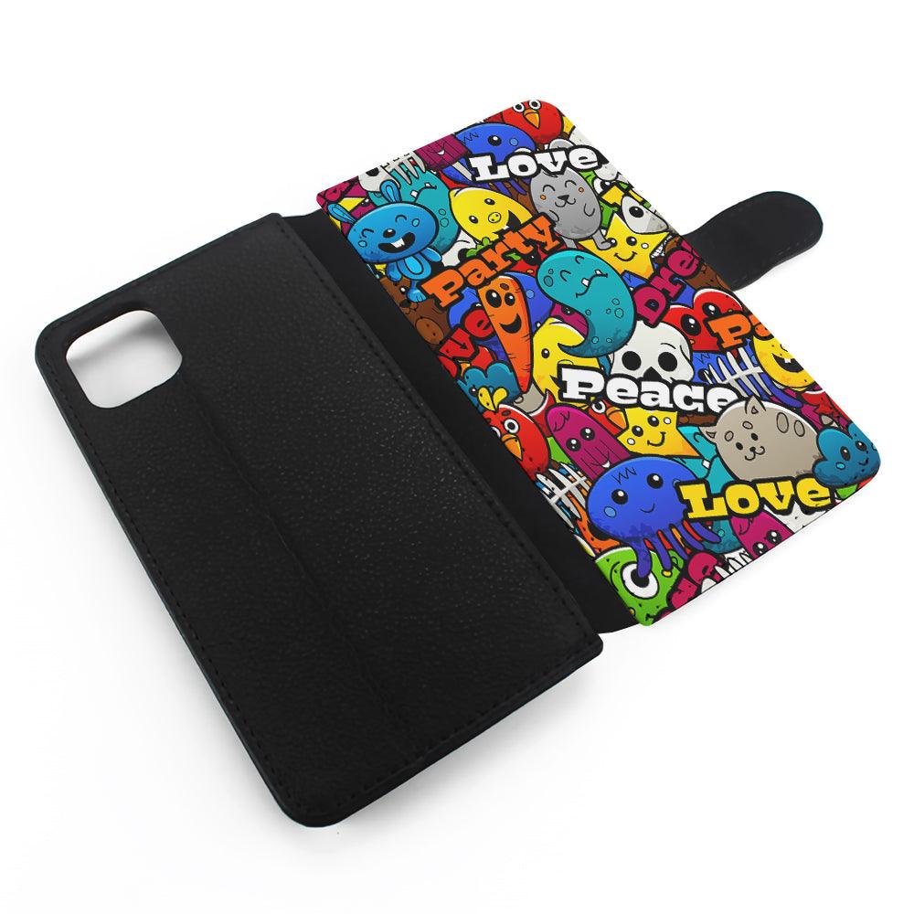 Graffiti Cartoon Abstract Doodle Flip Wallet Phone Case-Oxvistore
