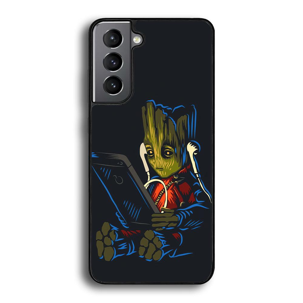 Groot Feel The Good Time Samsung Galaxy S22 Plus Case-Rubber Black (2D Case)-Oxvistore
