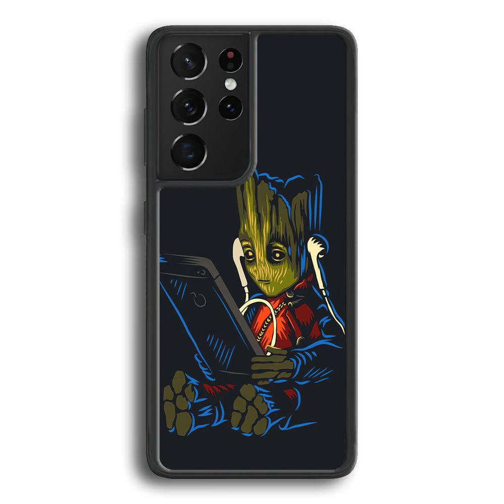 Groot Feel The Good Time Samsung Galaxy S21 Ultra Case-Rubber Black (2D Case)-Oxvistore