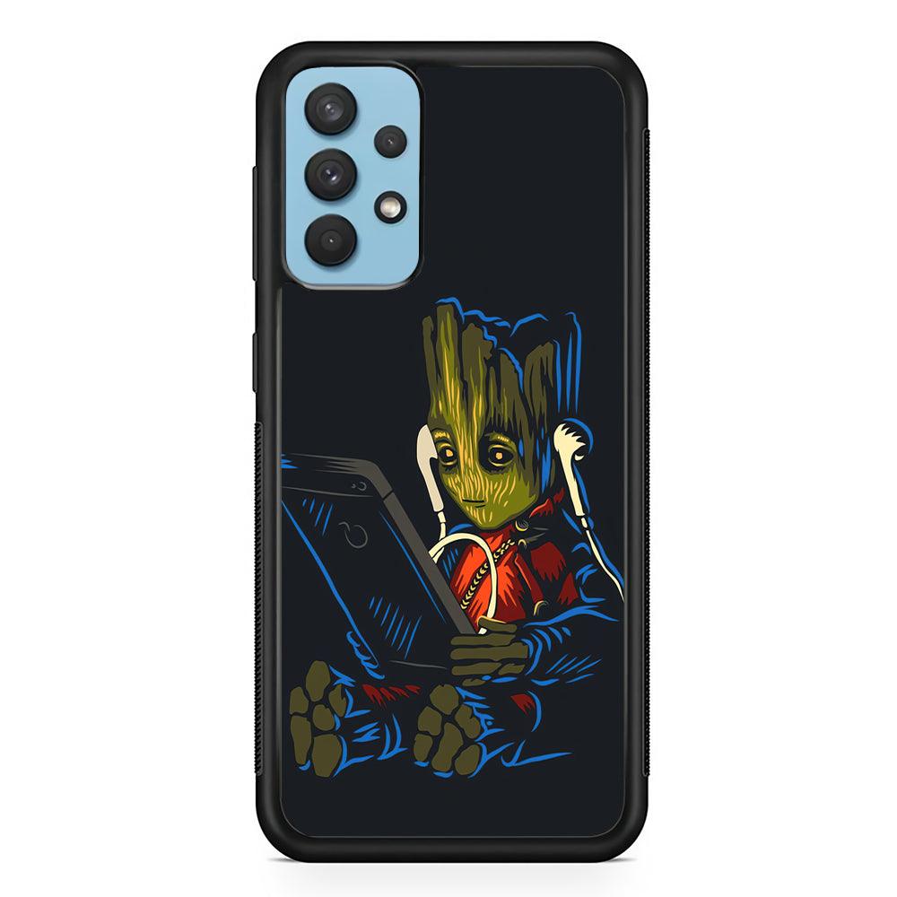 Groot Feel The Good Time Samsung Galaxy A32 Case-Rubber Black (2D Case)-Oxvistore