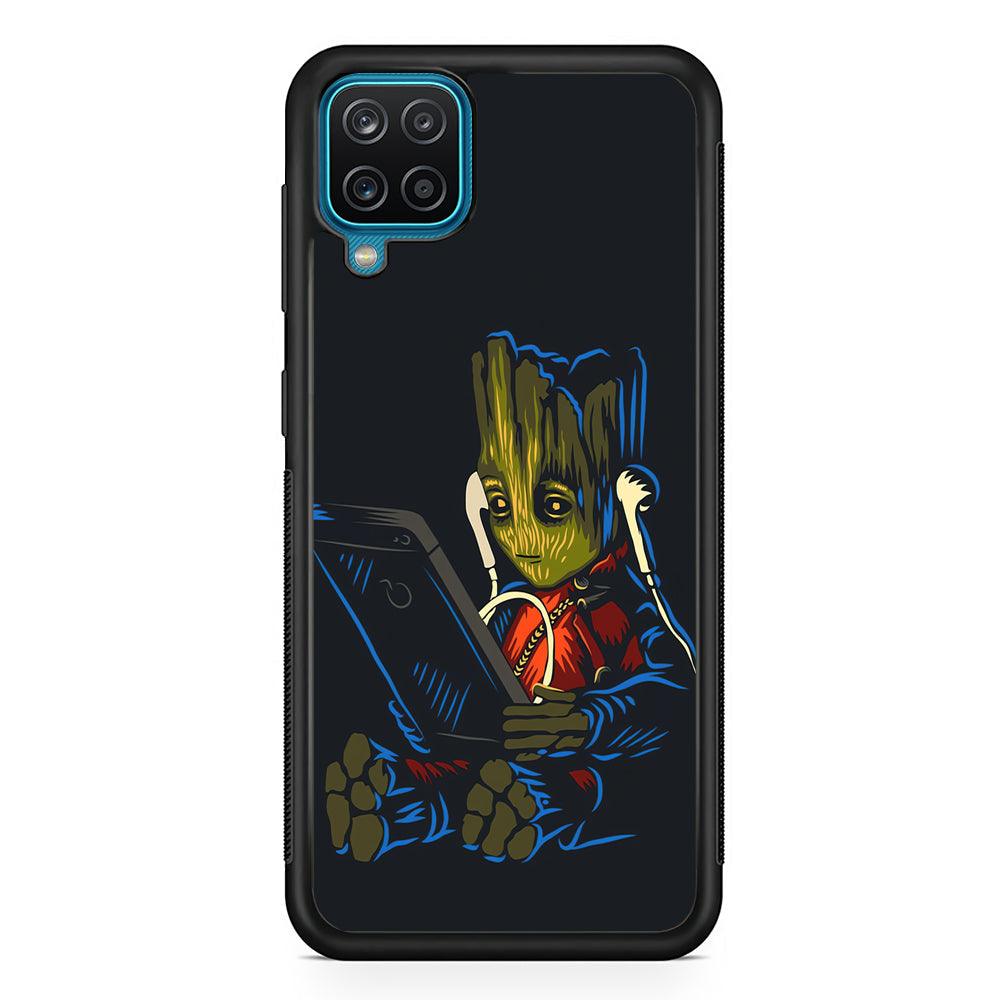 Groot Feel The Good Time Samsung Galaxy A12 Case-Rubber Black (2D Case)-Oxvistore