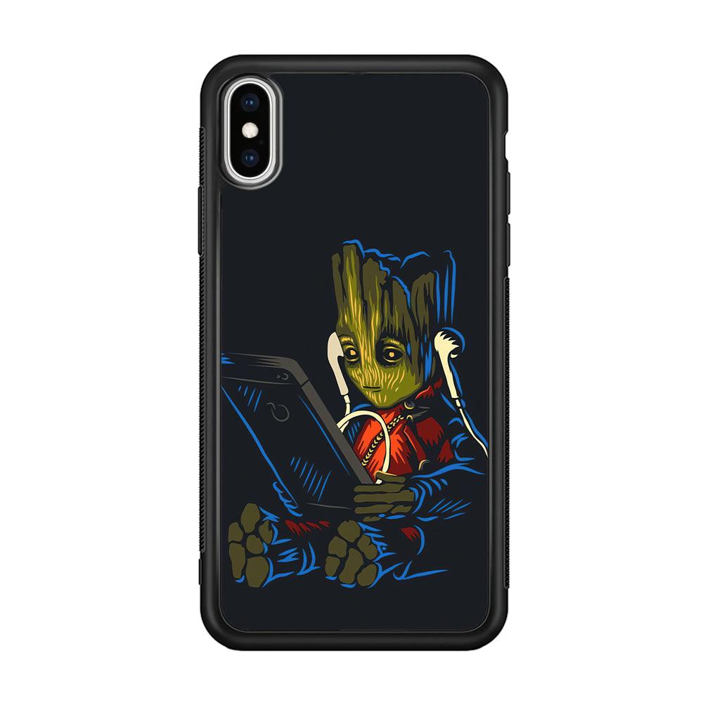 Groot Feel The Good Time iPhone XS Case-Rubber Black (2D Case)-Oxvistore