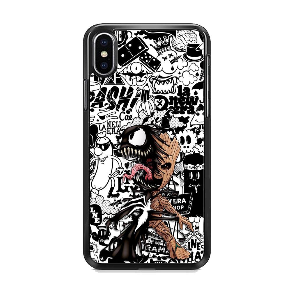 Groot x Venom Fusion Mode iPhone XS Case-Rubber Black (2D Case)-Oxvistore
