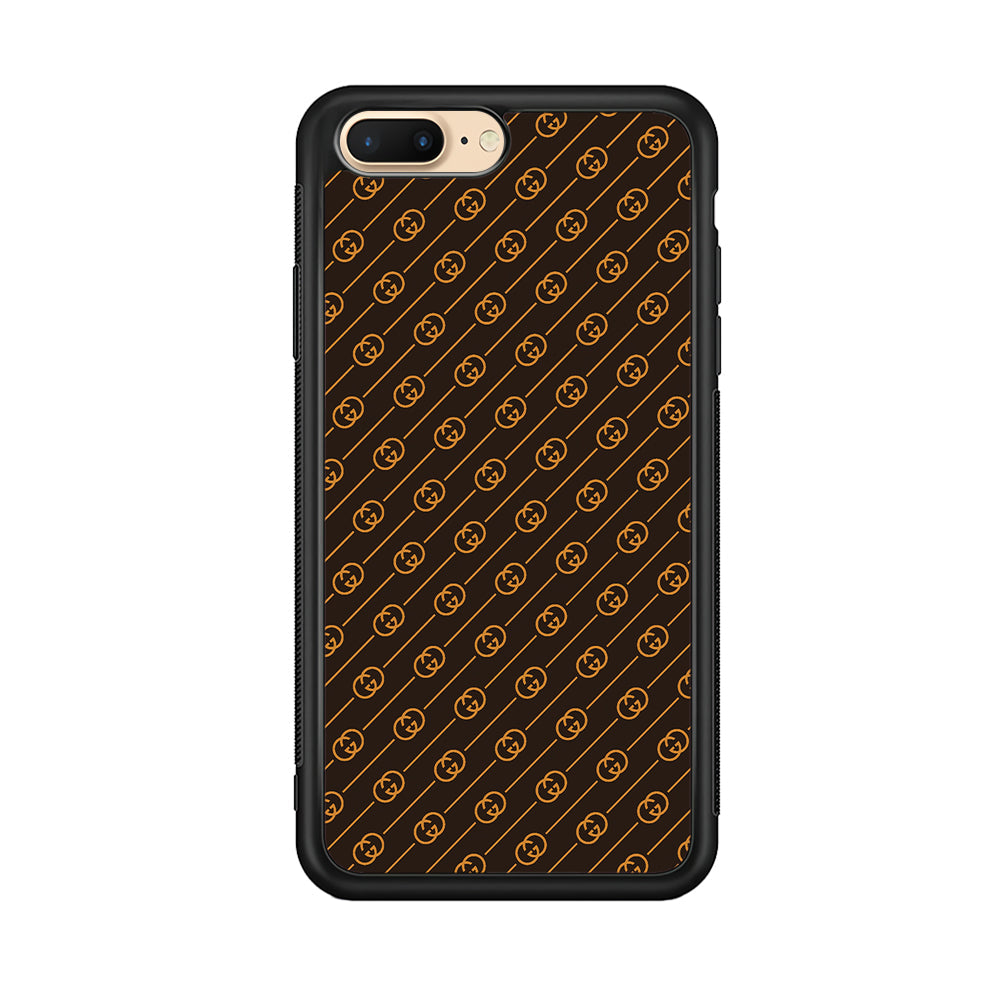 Gucci Brown Pattern iPhone 8 Plus Case-Rubber Black (2D Case)-Oxvistore