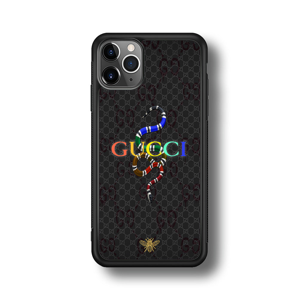 Gucci Colorful Logo Style iPhone 11 Pro Max Case-Rubber Black (2D Case)-Oxvistore