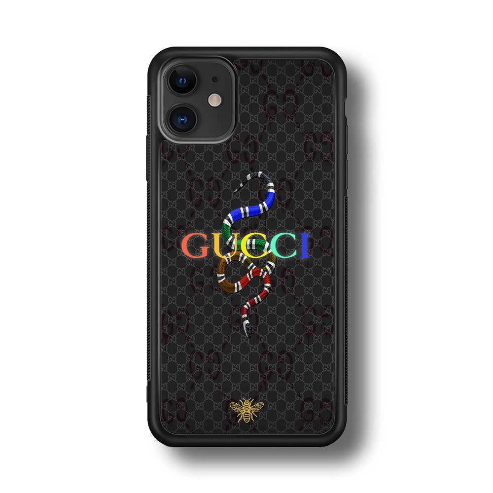 Gucci Colorful Logo Style iPhone 11 Case-Rubber Black (2D Case)-Oxvistore
