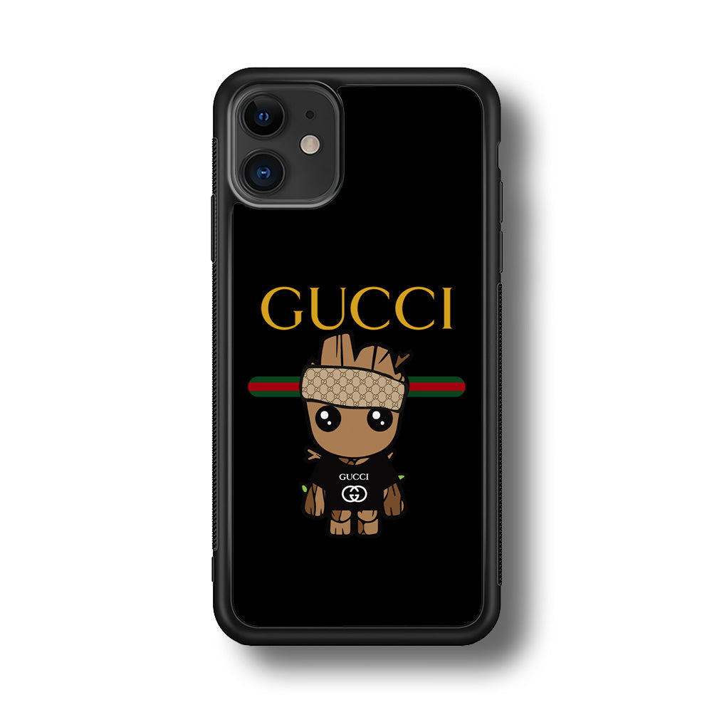 Gucci Groot Dope iPhone 12 Case-Rubber Black (2D Case)-Oxvistore