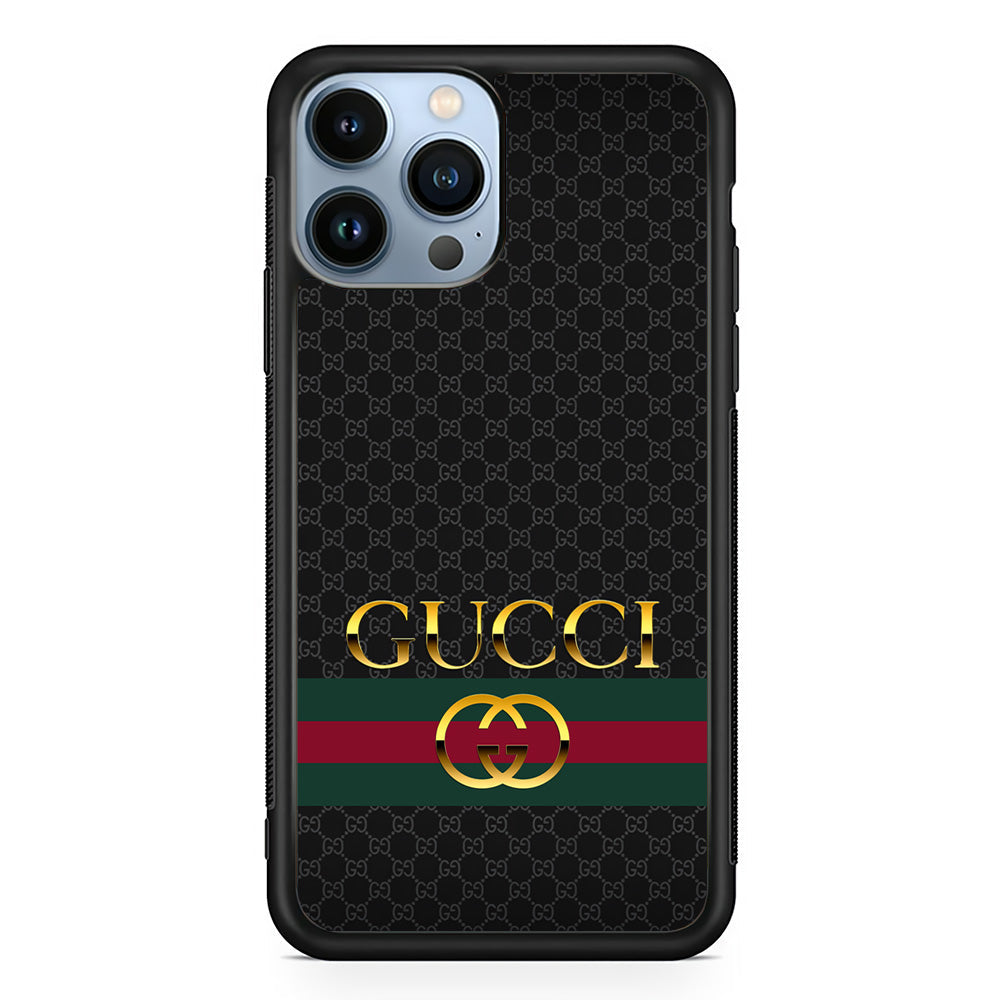 Gucci Luxury Pattern iPhone 14 Pro Case-Rubber White (2D Case)-Oxvistore