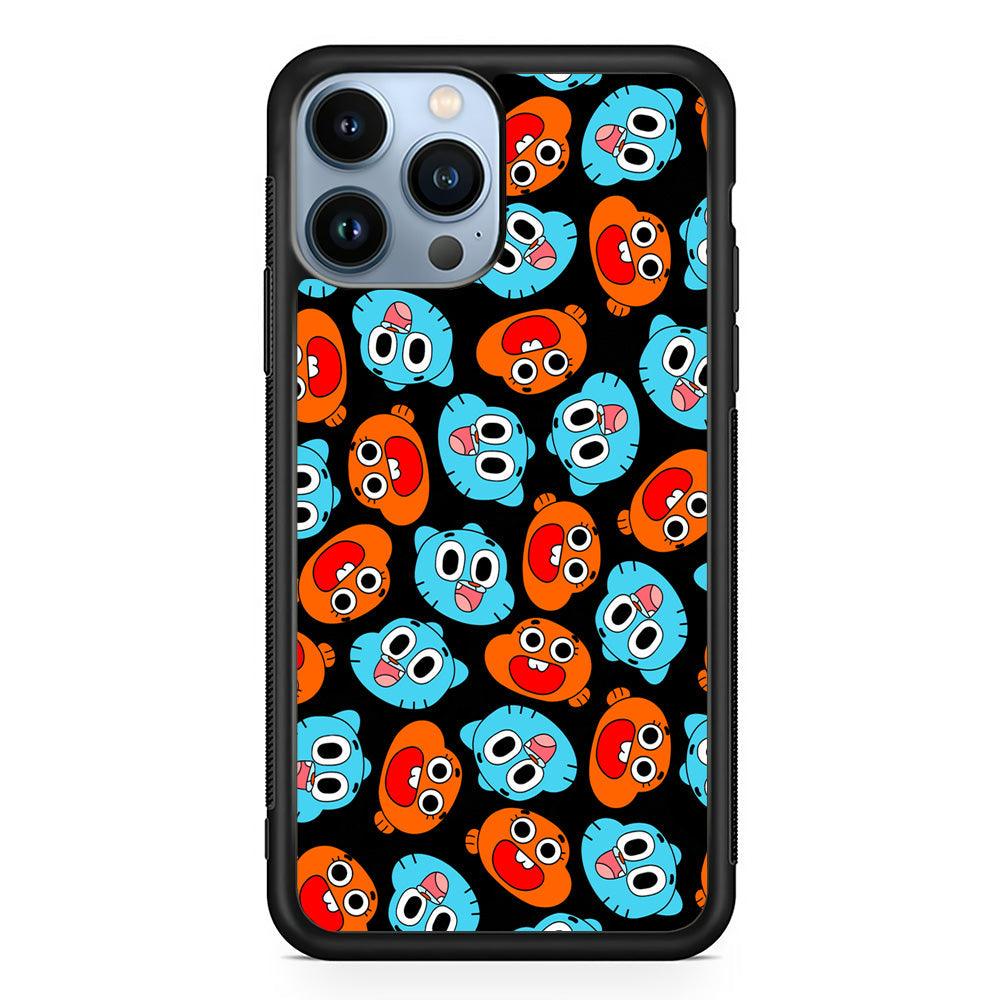 Gumball Sibling Patern of Face iPhone 14 Pro Max Case-Rubber Black (2D Case)-Oxvistore