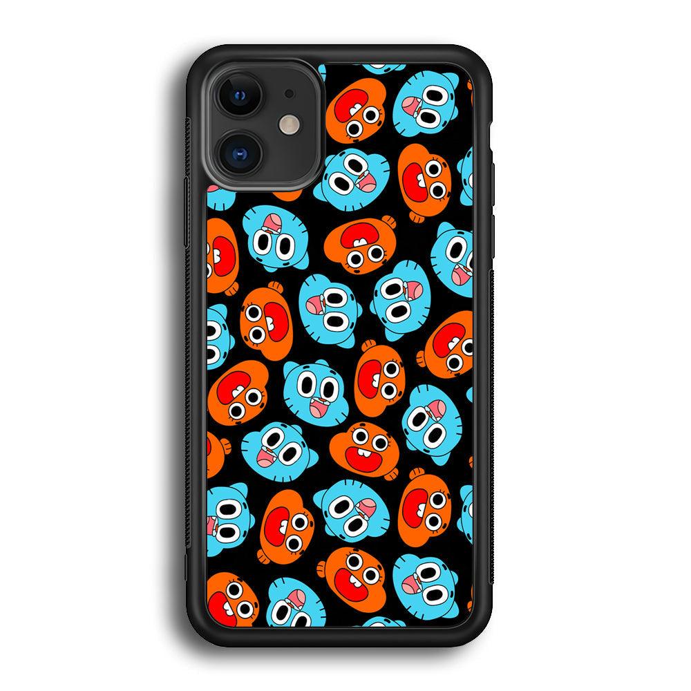 Gumball Sibling Patern of Face iPhone 11 Case-Rubber Black (2D Case)-Oxvistore