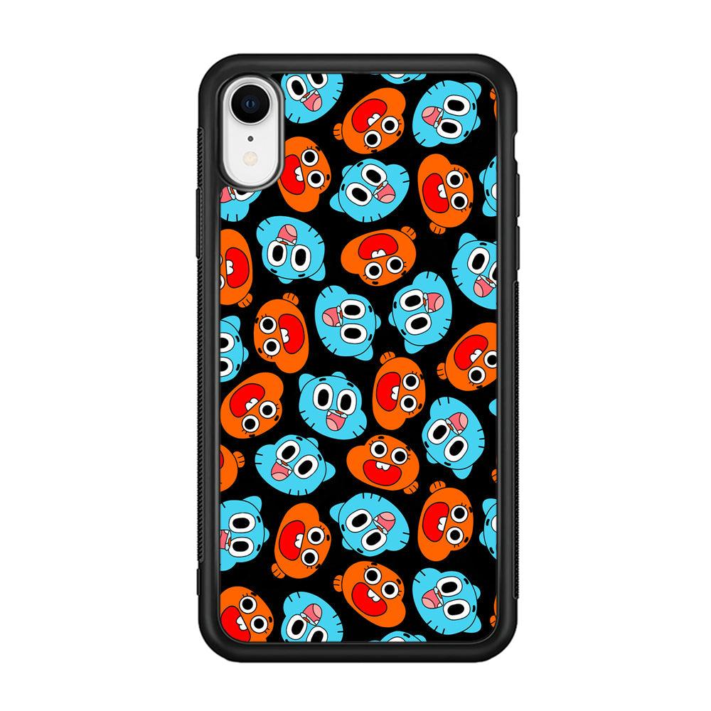Gumball Sibling Patern of Face iPhone XR Case-Rubber Black (2D Case)-Oxvistore
