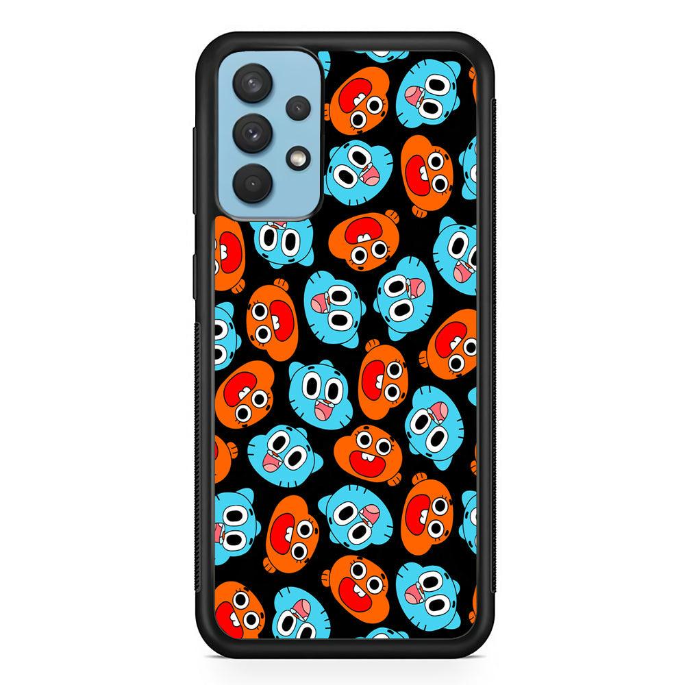 Gumball Sibling Patern of Face Samsung Galaxy A32 Case-Rubber Black (2D Case)-Oxvistore