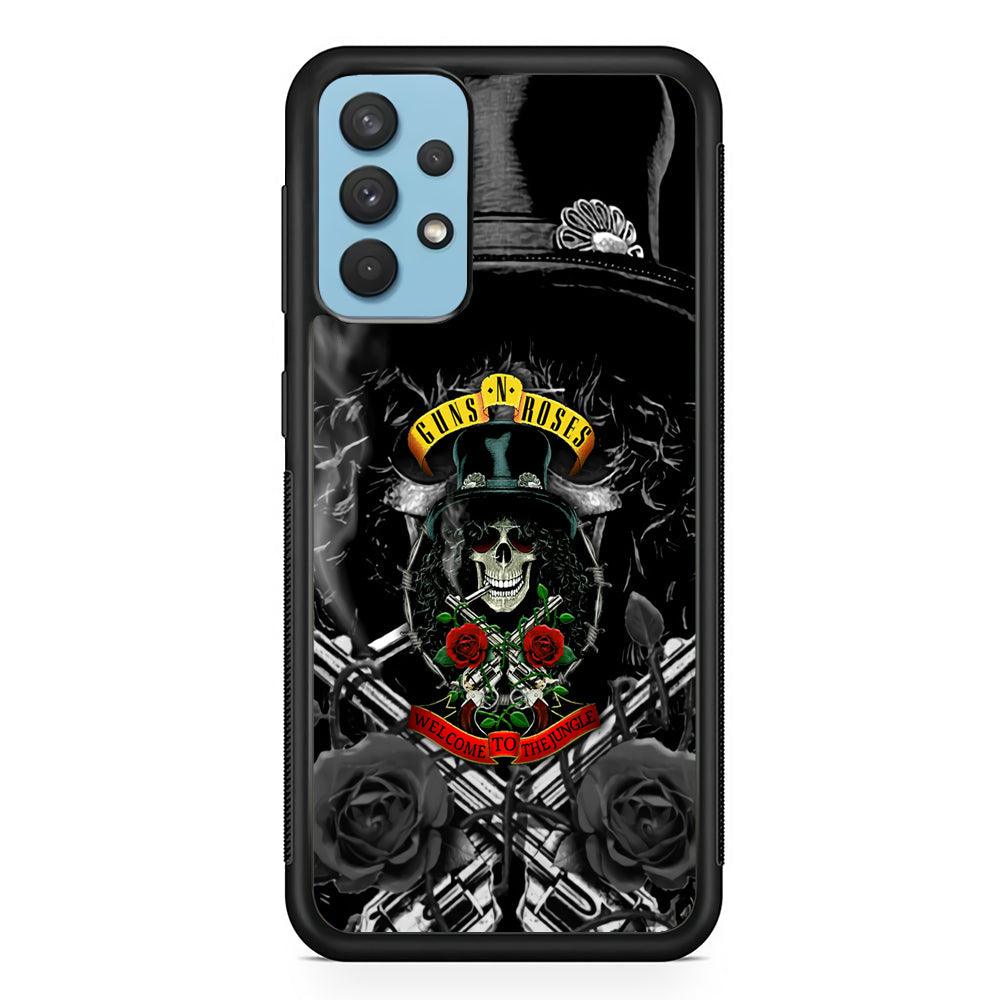 Guns N Roses Smiling Smoker Skull Samsung Galaxy A32 Case-Rubber Black (2D Case)-Oxvistore