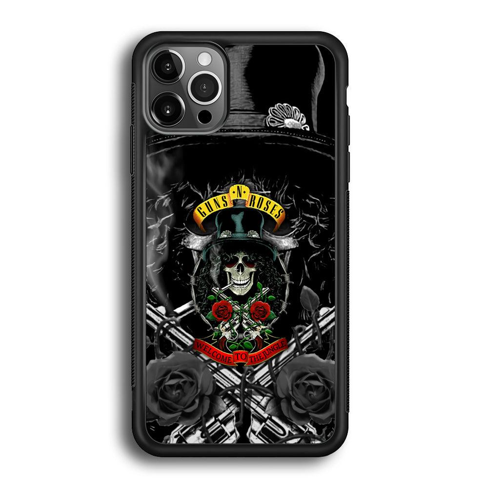 Guns N Roses Smiling Smoker Skull iPhone 12 Pro Max Case-Rubber Black (2D Case)-Oxvistore