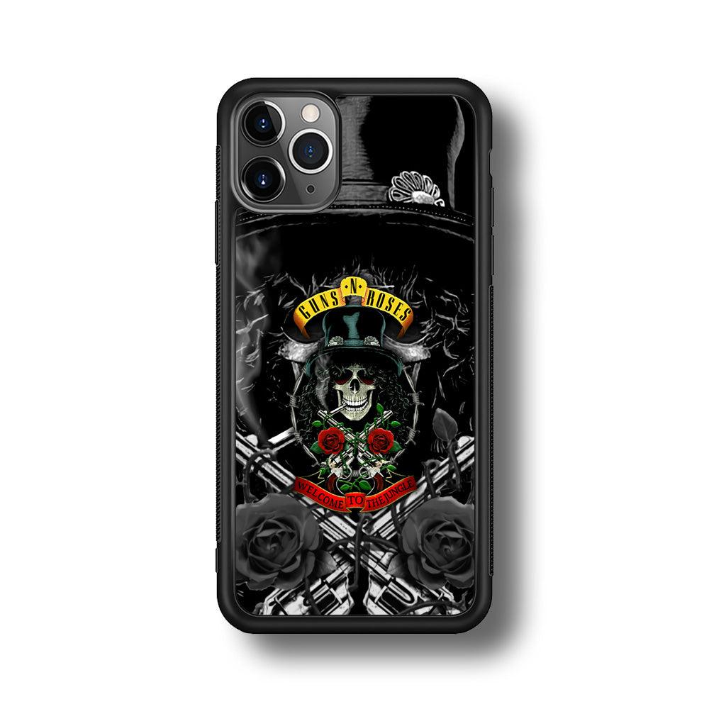 Guns N Roses Smiling Smoker Skull iPhone 11 Pro Case-Rubber Black (2D Case)-Oxvistore