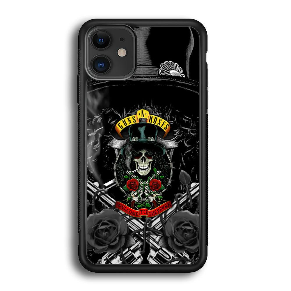 Guns N Roses Smiling Smoker Skull iPhone 12 Case-Rubber Black (2D Case)-Oxvistore