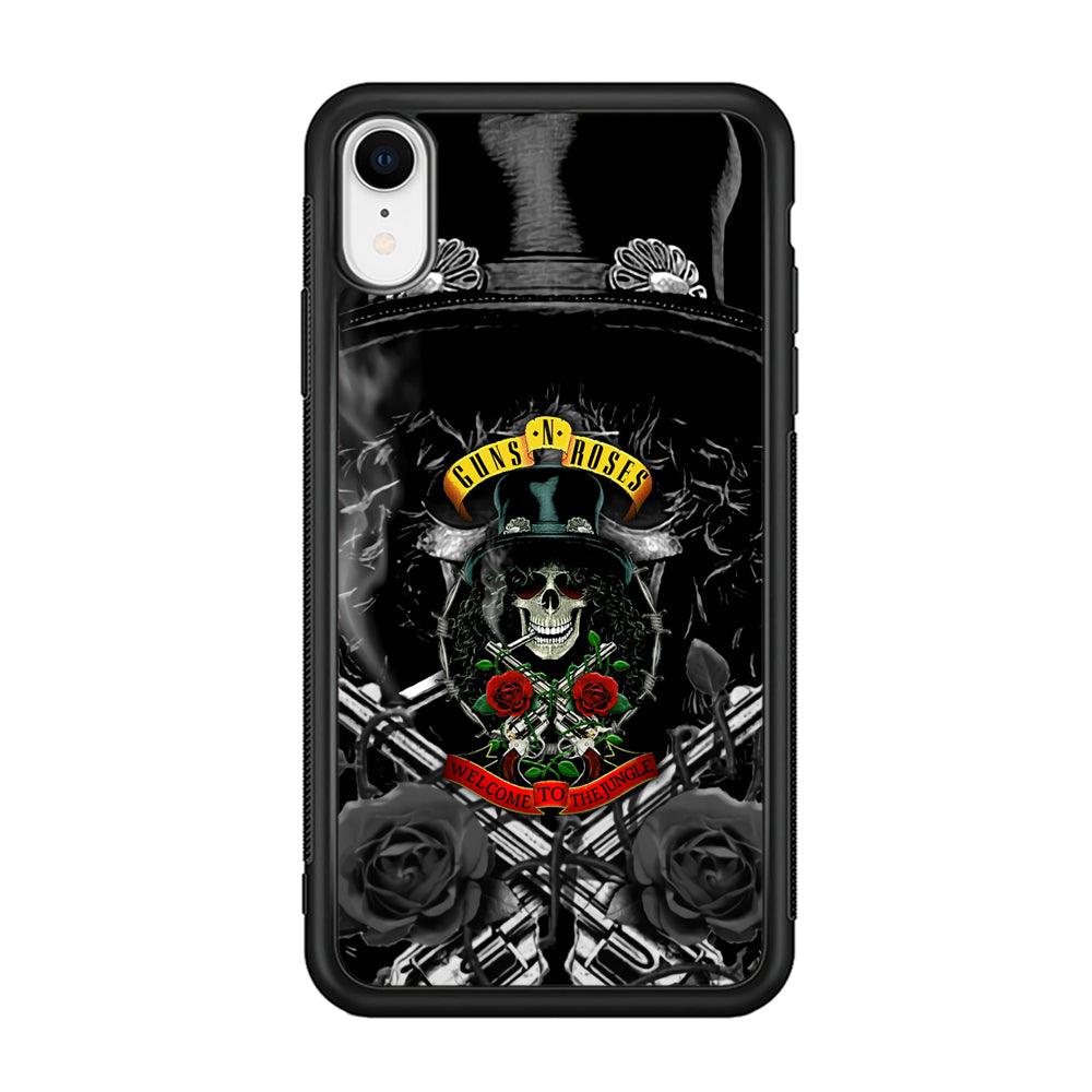 Guns N Roses Smiling Smoker Skull iPhone XR Case-Rubber Black (2D Case)-Oxvistore