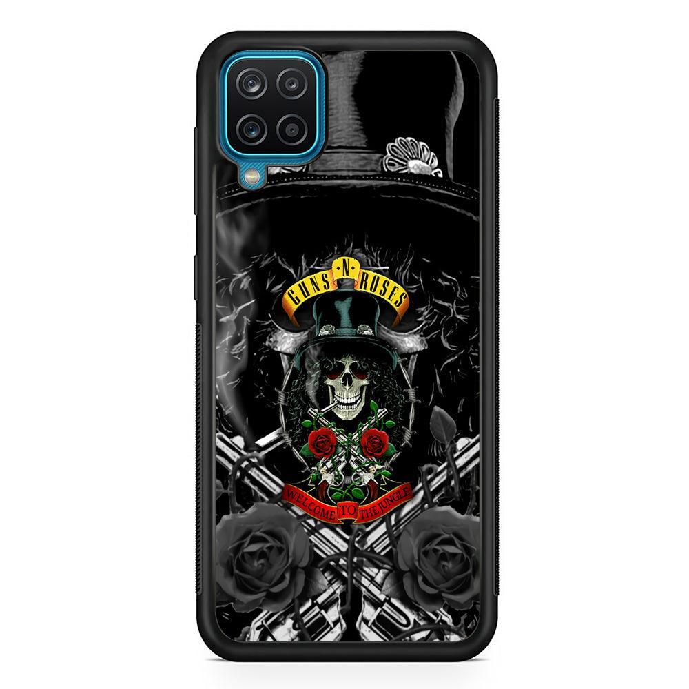 Guns N Roses Smiling Smoker Skull Samsung Galaxy A12 Case-Rubber Black (2D Case)-Oxvistore