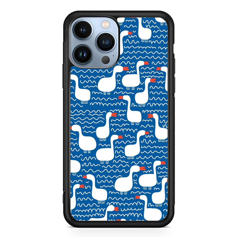 Hand Draw Swan Patern iPhone 13 Pro Max Case-Rubber White (2D Case)-Oxvistore