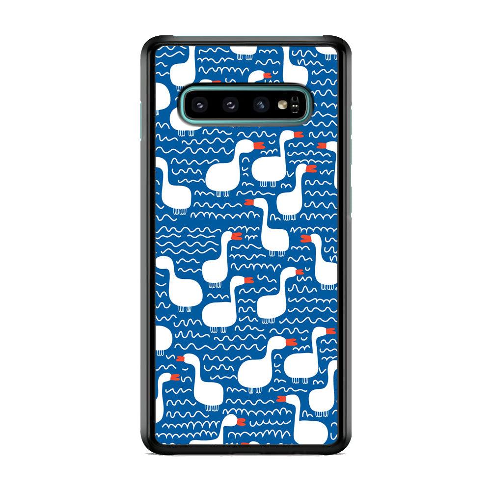 Hand Draw Swan Patern Samsung Galaxy S10 Case-Rubber Black (2D Case)-Oxvistore