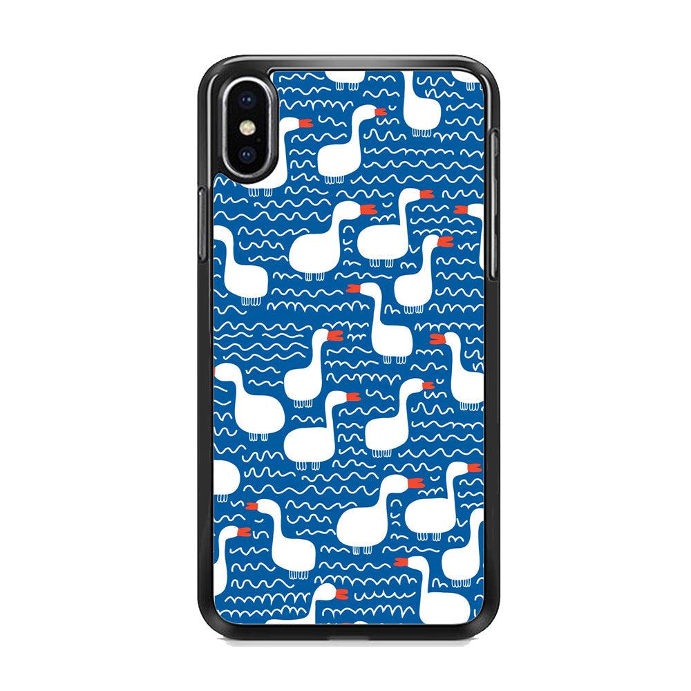 Hand Draw Swan Patern iPhone X Case-Rubber Black (2D Case)-Oxvistore