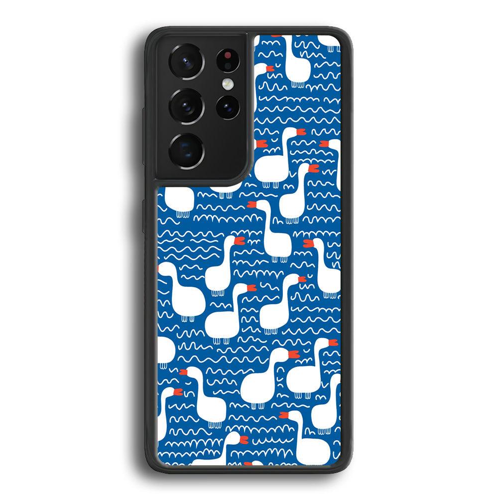 Hand Draw Swan Patern Samsung Galaxy S21 Ultra Case-Rubber White (2D Case)-Oxvistore