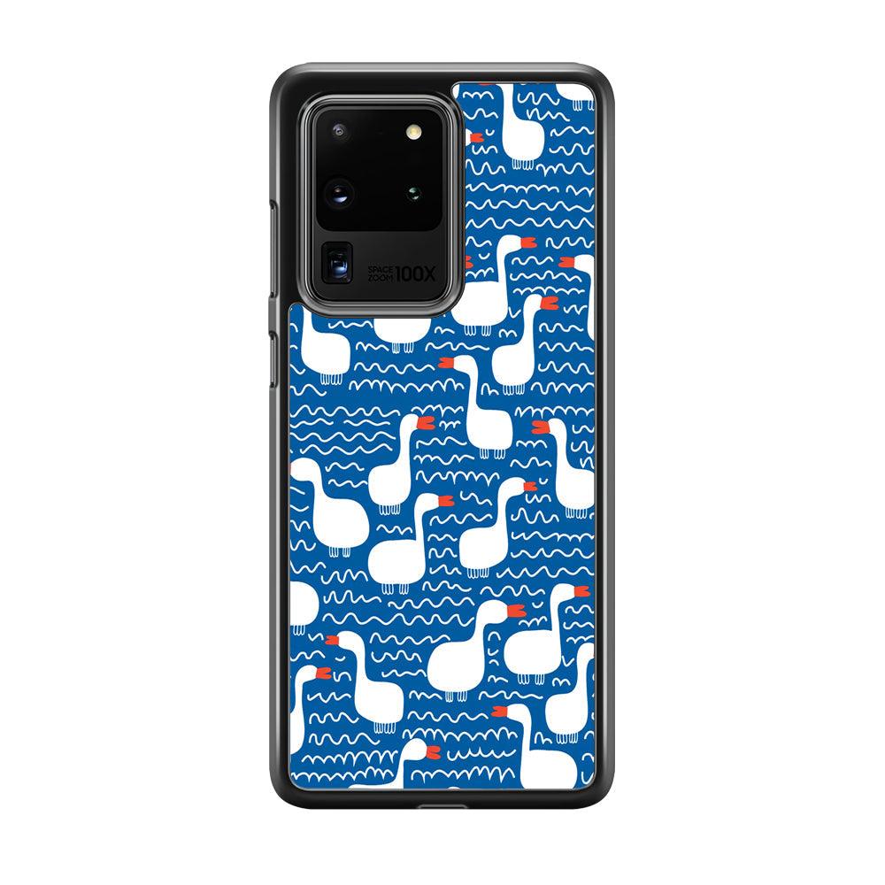 Hand Draw Swan Patern Samsung Galaxy S20 Ultra Case-Rubber White (2D Case)-Oxvistore
