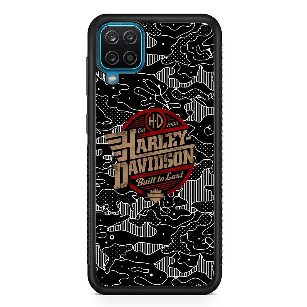 Harley Davidson B&W Camouflage Samsung Galaxy A12 Case-Rubber Black (2D Case)-Oxvistore