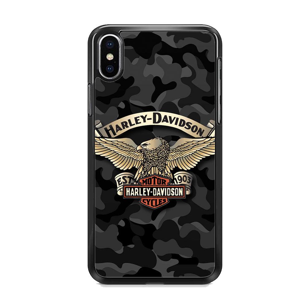 Harley Davidson Black Camoflage iPhone XS Case-Rubber Black (2D Case)-Oxvistore
