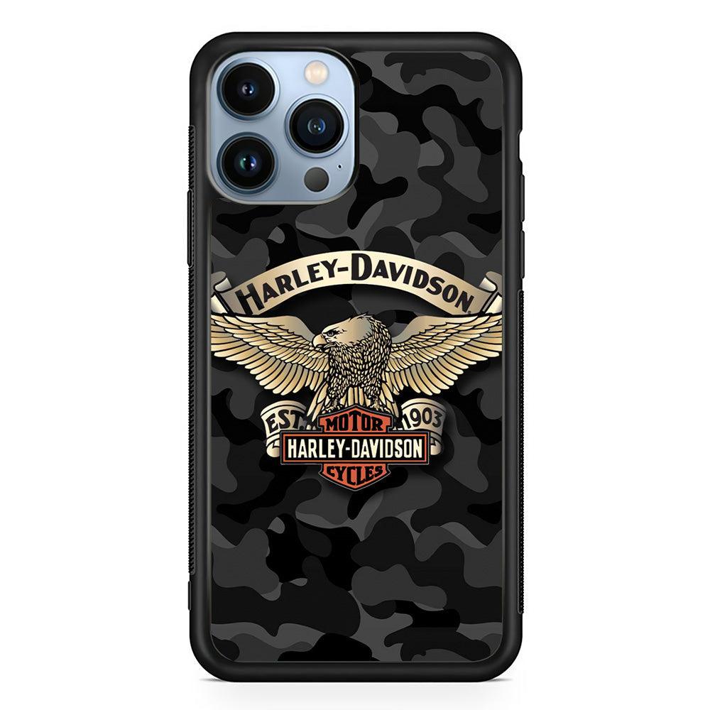 Harley Davidson Black Camoflage iPhone 15 Pro Max Case-Rubber Black (2D Case)-Oxvistore