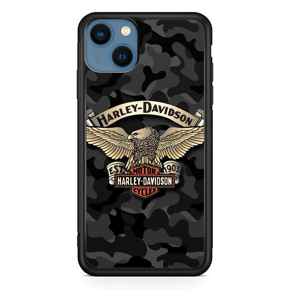 Harley Davidson Black Camoflage iPhone 15 Plus Case-Rubber Black (2D Case)-Oxvistore
