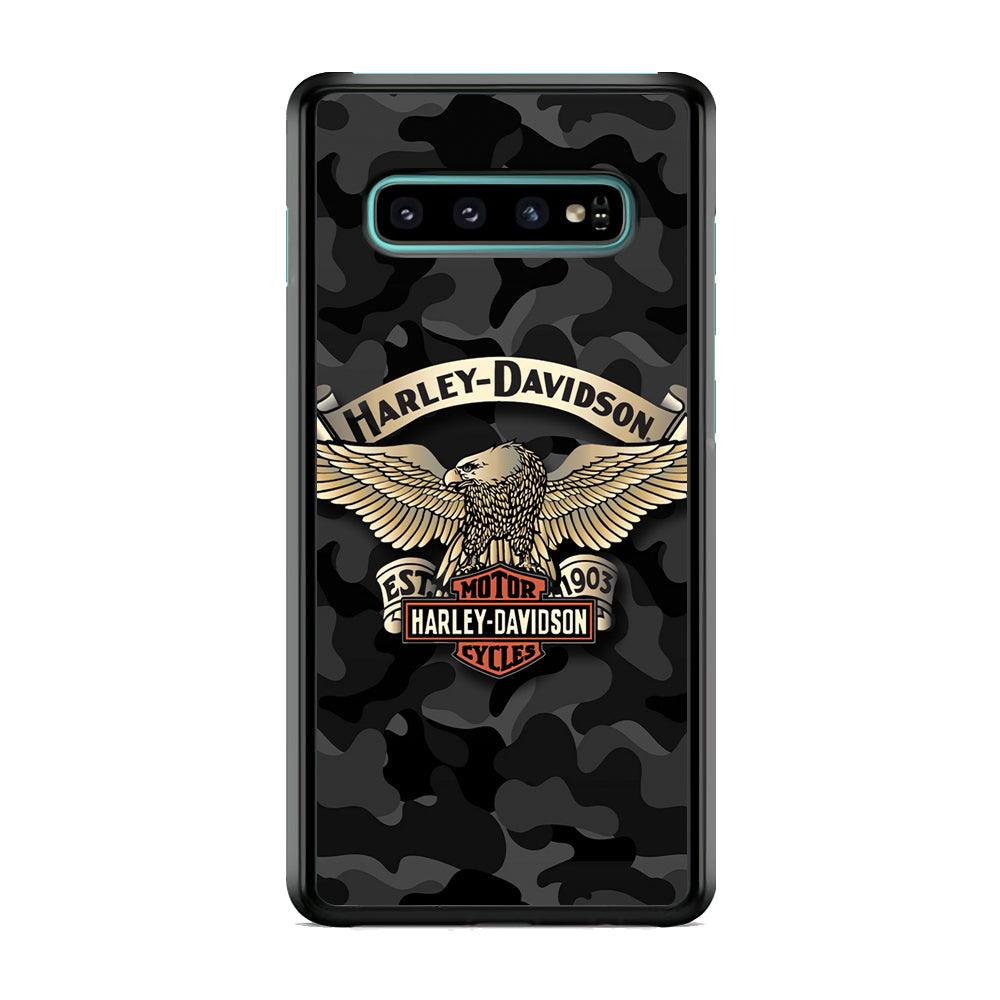 Harley Davidson Black Camoflage Samsung Galaxy S10 Plus Case-Rubber Black (2D Case)-Oxvistore