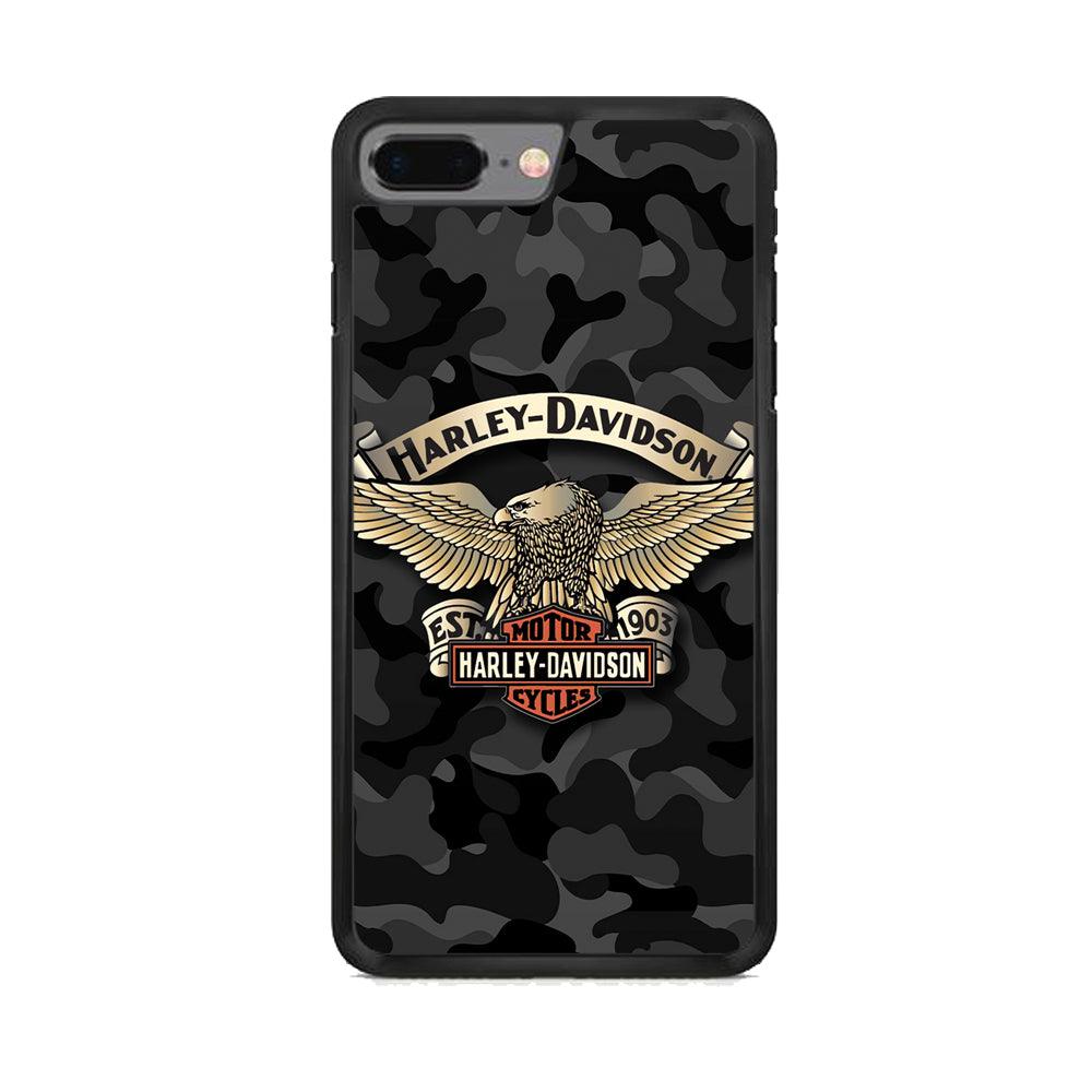 Harley Davidson Black Camoflage iPhone 8 Plus Case-Rubber Black (2D Case)-Oxvistore