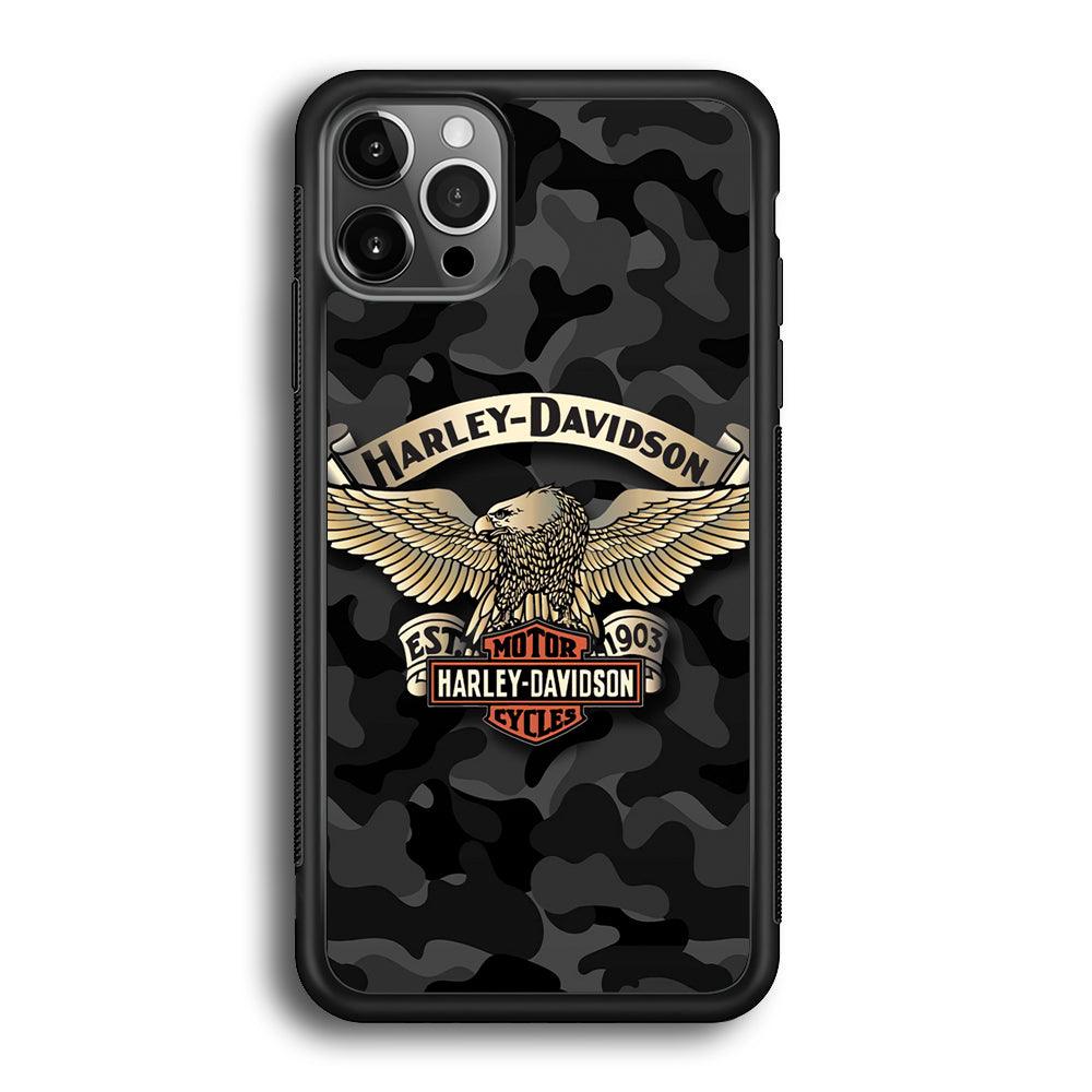 Harley Davidson Black Camoflage iPhone 12 Pro Case-Rubber Black (2D Case)-Oxvistore