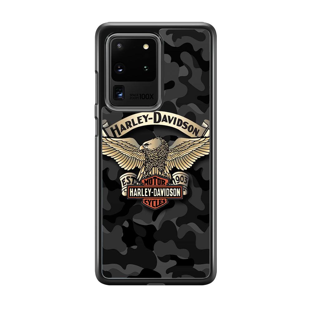 Harley Davidson Black Camoflage Samsung Galaxy S20 Ultra Case-Rubber Black (2D Case)-Oxvistore