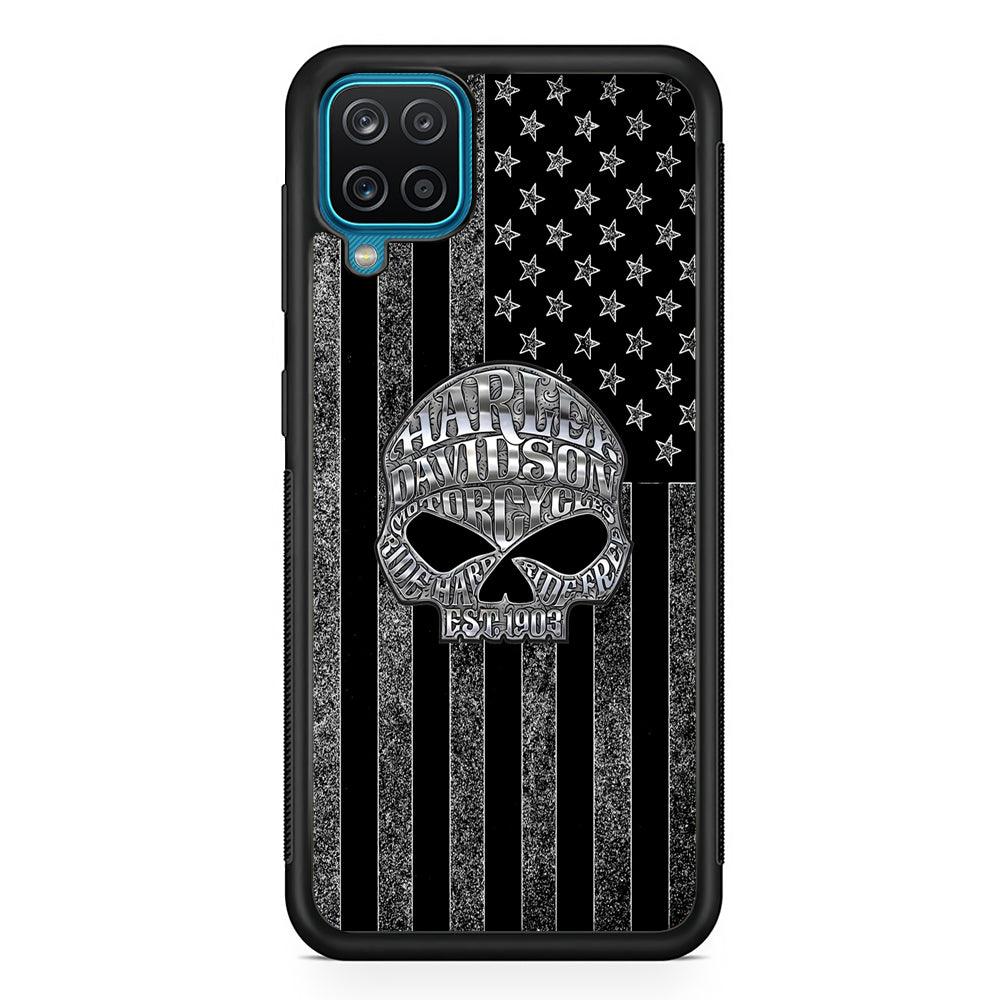 Harley Davidson Flag Zone Samsung Galaxy A12 Case-Rubber Black (2D Case)-Oxvistore