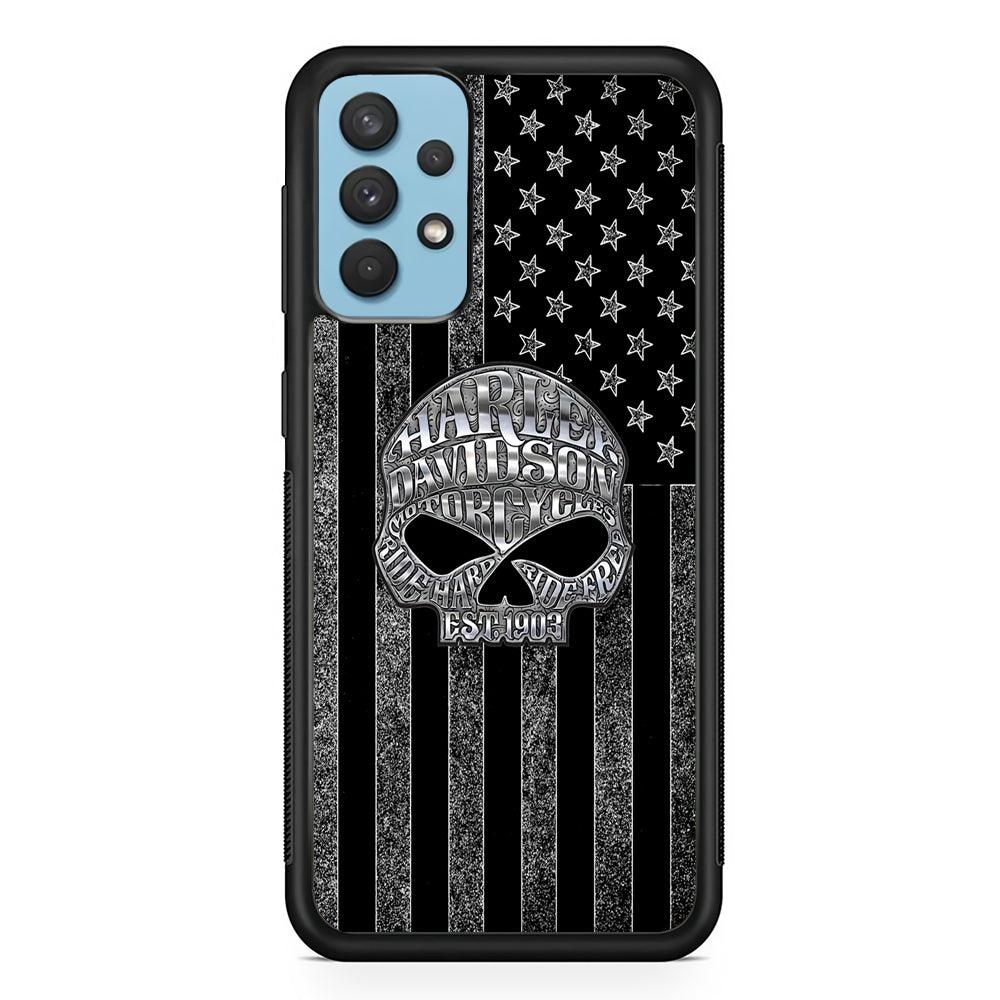 Harley Davidson Flag Zone Samsung Galaxy A32 Case-Rubber Black (2D Case)-Oxvistore